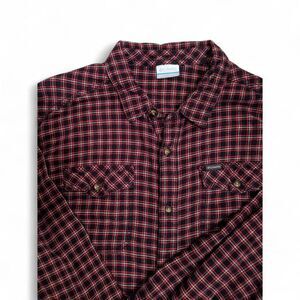 COLUMBIA Flannel Long Sleeve Men Red Plaid Shirt XL